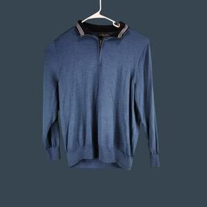 Brooks Brothers Italian Yarn Men's 1/4 Zip Sweater XXL 100% Merino Wool Blue